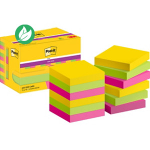 Post-it Notes repositionnables Super Sticky Carnival 48 x 48 mm - Assorties - Lot 12 blocs de 90 feuilles
