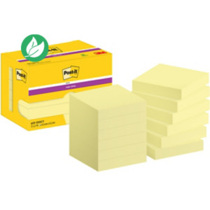 Post-it Notes repositionnables Super Sticky carré Jaune canari 51 x 51 mm - lot de 12 blocs de 90 feuilles