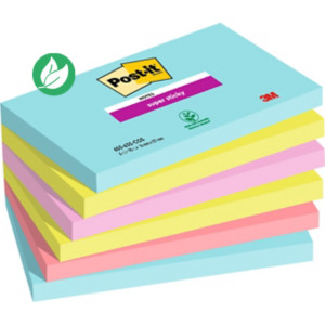 Post-it Notes repositionnables Super Sticky Cosmic 76 x 127 mm - Assorties - Lot 6 blocs de 90 feuilles