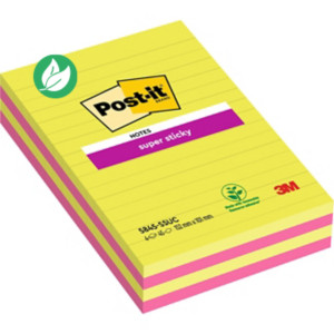 Post-it Notes Repositionnables Super Sticky Lignées Rectangle 125 x 200mm Arc-en-ciel - lot de 4 blocs de 45 Feuilles