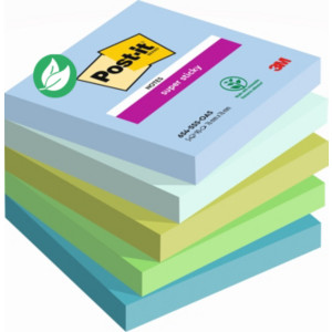 Post-it Notes repositionnables Super Sticky Oasis 76 x 76 mm - Assorties - Lot 5 blocs de 90 feuilles