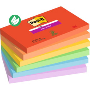 Post-it Notes repositionnables Super Sticky Playful 76 x 127 mm - Assorties - Lot 6 blocs de 90 feuilles Post-it Notes repositionnables Super Sticky Playful 76 x 127 mm - Assorties - Lot 6 blocs de 90 feuilles