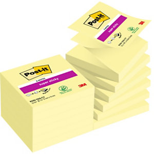 Post-it Notes Repositionnables Super Sticky Z-Notes Carré Canary Yellow, 76 x 76 mm - Lot de 12 blocs de 90 feuilles