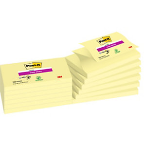 Post-it Notes Repositionnables Super Sticky Z-Notes, Rectangle Jaune Canary, 76 x 127 mm - Lot de 12 blocs de 90 feuilles
