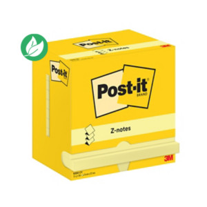 Post-it Notes repositionnables Z-Notes 76 x 127 mm - Jaune - Lot 12 blocs de 100 feuilles