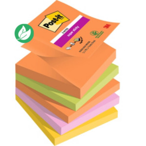 Post-it Notes repositionnables Z-Notes Super Sticky Boost 76 x 76 mm - Assorties - Lot 5 blocs de 90 feuilles