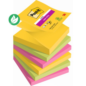 Post-it Notes repositionnables Z-Notes Super Sticky Carnival 76 x 76 mm - Assorties - Lot 6 blocs de 90 feuilles