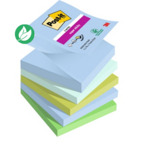 Post-it Notes repositionnables Z-Notes Super Sticky Oasis 76 x 76 mm - Assorties - Lot 6 blocs de 90 feuilles