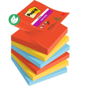 Post-it Notes repositionnables Z-Notes Super Sticky Playful 76 x 76 mm - Assorties - Lot 6 blocs de 90 feuilles