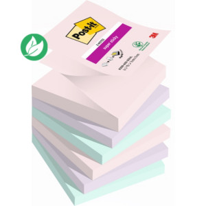 Post-it Notes repositionnables Z-Notes Super Sticky Soulful 76 x 76 mm - Assorties - Lot 6 blocs de 90 feuilles