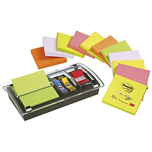 Post-it® Pack Ahorro 12 bloques de notas adhesivas Z-Notes 76 x 76 mm colores surtidos + Dispensador Millenium GRATIS