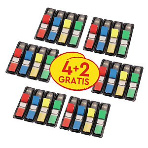 Post-it® Pack Ahorro 4 + 2 GRATIS, Lotes de 4 dispensadores de 35 marcapáginas de 11,9 x 43,1 mm en colores surtidos