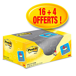 Post-it Pack Avantage de 20 Blocs de notes adhésives Classiques - 38 x 51 mm - Couleur : Jaune Post-it Pack Avantage de 20 Blocs de notes adhésives Classiques - 38 x 51 mm - Couleur : Jaune