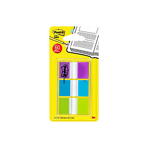 POST-IT Paquet de 3 x 20 marque-pages moyen format 25,4 x 43,2 mm Couleurs Assorties avec pochette distributeur