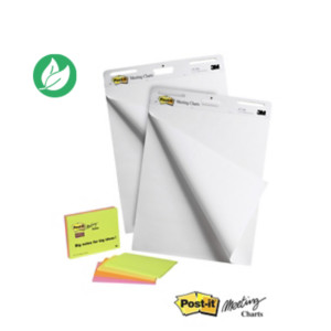 Post-it Recharge chevalet Meeting Charts papier autocollant blanc - L.63,5 x H.76,2 cm - Bloc de 30 feuilles - Lot de 2 + 4 meeting notes offertes Post-it Recharge chevalet Meeting Charts papier autocollant blanc - L.63,5 x H.76,2 cm - Bloc de 30 feuilles - Lot de 2 + 4 meeting notes offertes