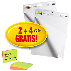 Post-it® Super Sticky 559P Pack Ahorro Bloc para caballete de rotafolios, pack de 2 + 4 blocs para notas de reuniones GRATIS, 635 x 762 cm, 30 hojas, blanco