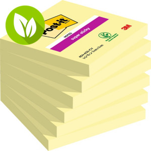 Post-it® Super Sticky 654-6SSCY Canary Yellow™ Notas Adhesivas Bloques 76 x 76 mm, amarillo canario, 90 hojas