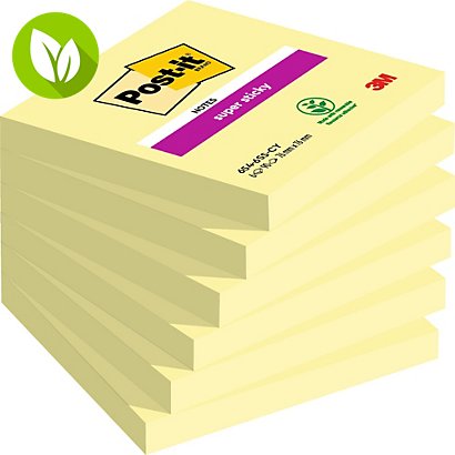 Post-it® Super Sticky 654-6SSCY Canary Yellow™ Notas Adhesivas Bloques 76 x 76 mm, amarillo canario, 90 hojas - 1