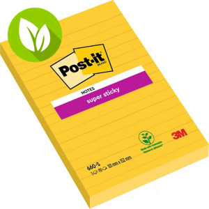 Post-it® Super Sticky 660-S Notas Adhesivas Bloques 102 x 152 mm, Amarillo Intenso, 75 hojas