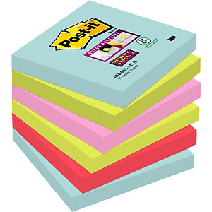 Post-it® Super Sticky Bloc de notas, 76 x 76 mm, Colección Miami, 90 hojas