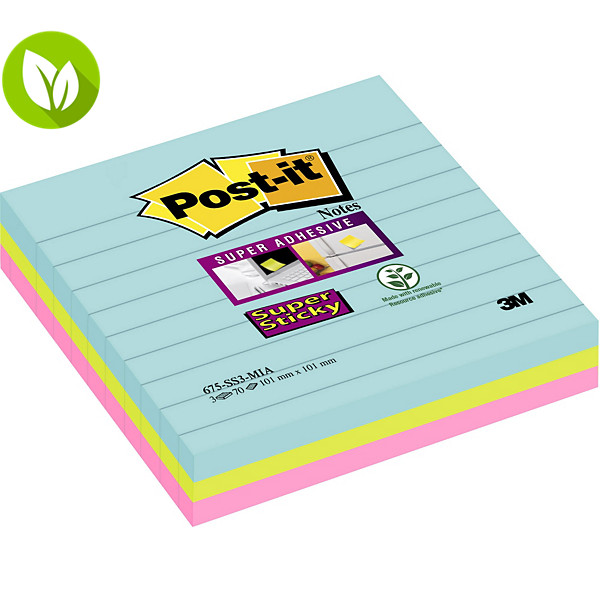 Post-it® Super Sticky Bloc de notas rayadas, 101 x 101 mm, Colección Miami, 90 hojas - 1
