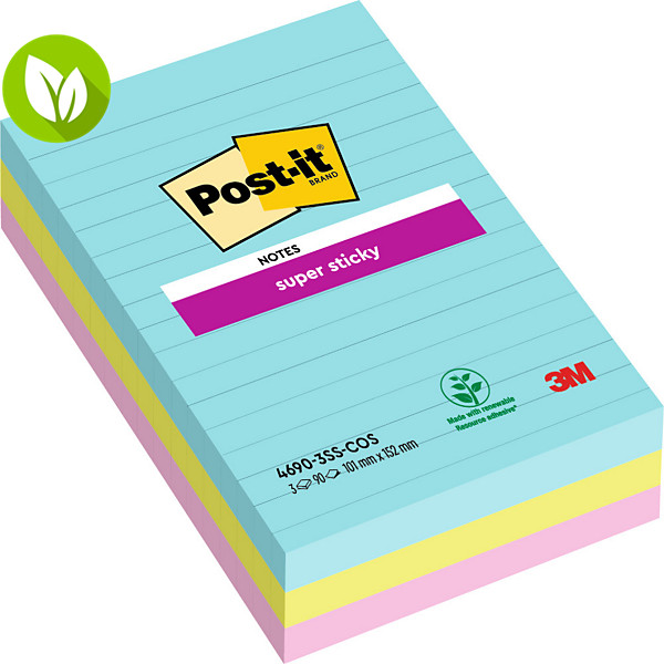 Post-it® Super Sticky Bloc de notas rayadas, 101 x 152 mm, Colección Miami, 90 hojas - 1