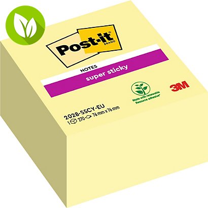Post-it® Super Sticky Canary Yellow™ Notas Adhesivas Cubo 76 x 76 mm, amarillo canario, 270 hojas - 1
