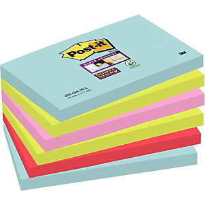 Post-it® Super Sticky Foglietti, Blocco, 76 x 127 mm, Collezione colori Miami, 90 foglietti