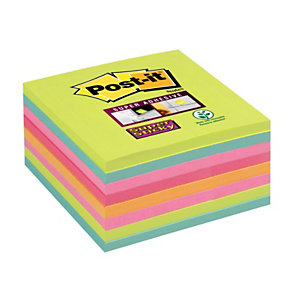 Post-it® Super Sticky Foglietti riposizionabili, 76 x 76 mm, Blocchetti da 45 foglietti, Colori Assortiti Collezione Arcobaleno (confezione 8 pezzi)