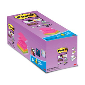 Post-it® Super Sticky Foglietti riposizionabili, 76 x 76 mm, Blocchetti da 90 foglietti, Colori Assortiti (confezione da 16 pezzi)