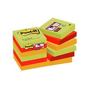 Post-it® Super Sticky, Foglietti Riposizionabili, Blocchi 47,6 x 47,6 mm, Colori Assortiti Collezione Marrakesh, 90 foglietti, Confezione da 12 pezzi (confezione 12 pezzi) Post-it® Super Sticky, Foglietti Riposizionabili, Blocchi 47,6 x 47,6 mm, Colori Assortiti Collezione Marrakesh, 90 foglietti, Confezione da 12 pezzi (confezione 12 pezzi)