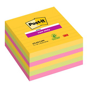 Post-it® Super Sticky Foglietti riposizionabili a righe, 101 x 101 mm, Blocchetti da 90 fogli, Colori Carnival (confezione 6 pezzi)
