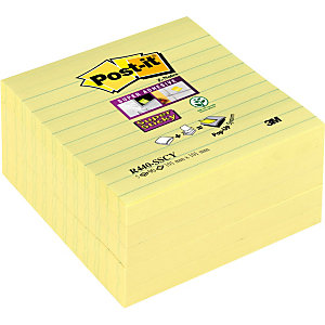 Post-it® Super Sticky Foglietti riposizionabili a righe, 101 x 101 mm, Blocchetti da 90 foglietti, Colore giallo (confezione 5 pezzi)