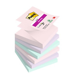 Post-it® Super Sticky Foglietti riposizionabili Z-Notes, 76 x 76 mm, Blocchetti da 90 fogli, Colore Soulful (confezione 6 pezzi)