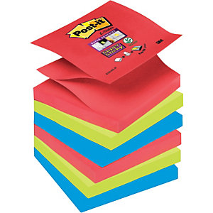 Post-it® Super Sticky Foglietti riposizionabili Z-Notes, 76 x 76 mm, Blocchetti da 90 foglietti, Colori Collezione Bora Bora (confezione da 6 pezzi)