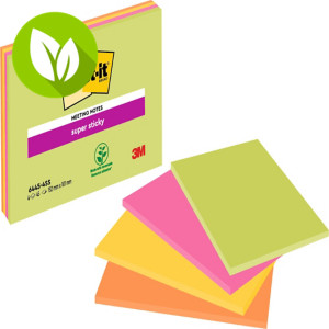 Post-it® Super Sticky Meeting Notas Adhesivas Bloque 98 x 149 mm, Colores Surtidos, 45 hojas