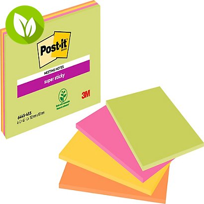 Post-it® Super Sticky Meeting Notas Adhesivas Bloque 98 x 149 mm, Colores Surtidos, 45 hojas - 1