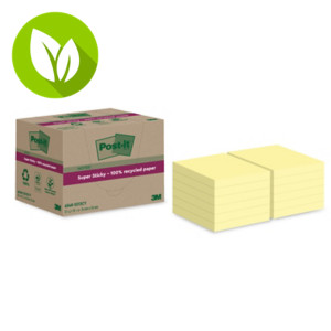 Post-it® Super Sticky Notas adhesivas 100% recicladas, bloques 76 x 76 mm, amarillo, 70 hojas