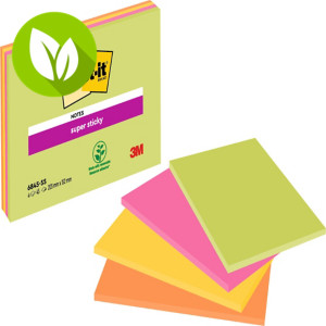 Post-it® Super Sticky Notas Adhesivas Bloques 200 x 149 mm, Colores Surtidos Neón, 45 hojas