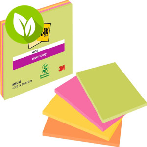 Post-it® Super Sticky Notas Adhesivas Bloques 200 x 149 mm, Colores Surtidos Neón, 45 hojas Post-it® Super Sticky Notas Adhesivas Bloques 200 x 149 mm, Colores Surtidos Neón, 45 hojas