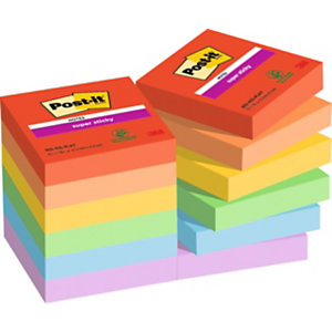 Post-it® Super Sticky Notas Adhesivas Bloques 47,6 x 47,6 mm, Colección Playful, 90 hojas, colores surtidos