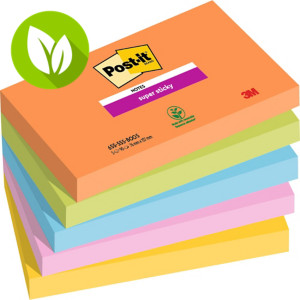 Post-it® Super Sticky Notas Adhesivas Bloques 76 x 127 mm, Colección Boost, 90 hojas, colores surtidos