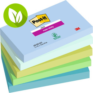 Post-it® Super Sticky Notas Adhesivas Bloques 76 x 127 mm, Colección Oasis, 90 hojas, colores surtidos