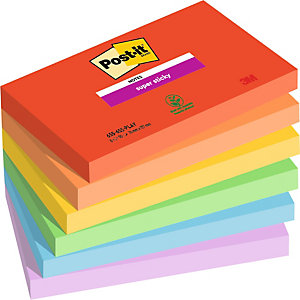 Post-it® Super Sticky Notas Adhesivas Bloques 76 x 127 mm, Colección Playful, 90 hojas, colores surtidos