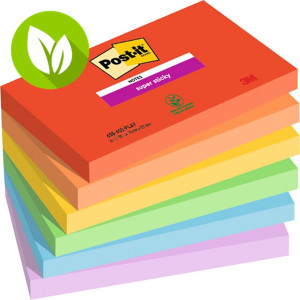 Post-it® Super Sticky Notas Adhesivas Bloques 76 x 127 mm, Colección Playful, 90 hojas, colores surtidos