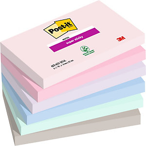 Post-it® Super Sticky Notas Adhesivas Bloques 76 x 127 mm, Colección Soulful, 90 hojas, colores surtidos