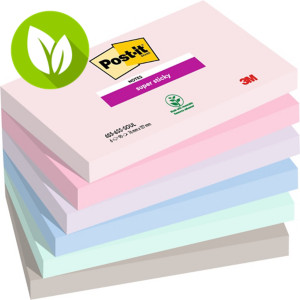 Post-it® Super Sticky Notas Adhesivas Bloques 76 x 127 mm, Colección Soulful, 90 hojas, colores surtidos