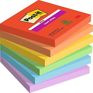 Post-it® Super Sticky Notas Adhesivas Bloques 76 x 76 mm, Colección Playful, 90 hojas, colores surtidos