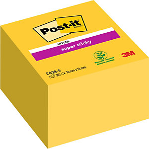 Post-it® Super Sticky Notas Adhesivas Cubo 76 x 76 mm, Amarillo, 350 hojas