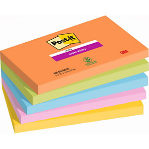 Post-it Super Sticky Notes repositionnables Boost 76 x 127 mm coloris assortis - 5 blocs de 90 feuilles